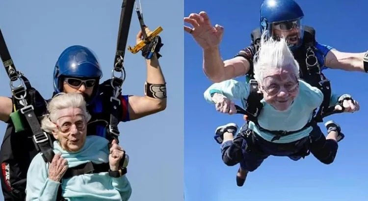Celebró abuelita su cumple lanzándose en paracaídas